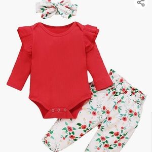 NEW CARETOO 3Pcs Baby Girls Sleeve Set Deep Red